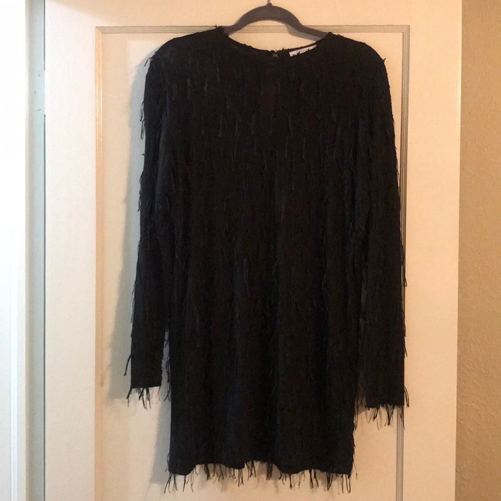 Zara Black fringe shift dress size small